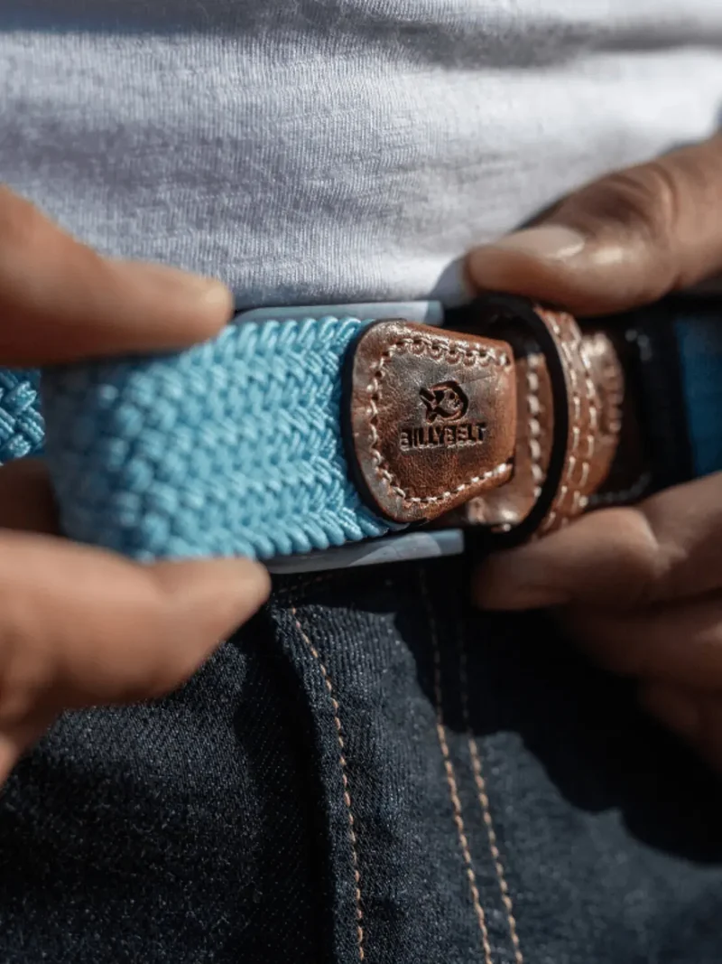 Ceinture tressée Billybelt bleu dragée en cuir