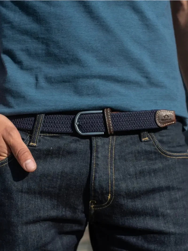 Ceinture tressée Billybelt marine en cuir