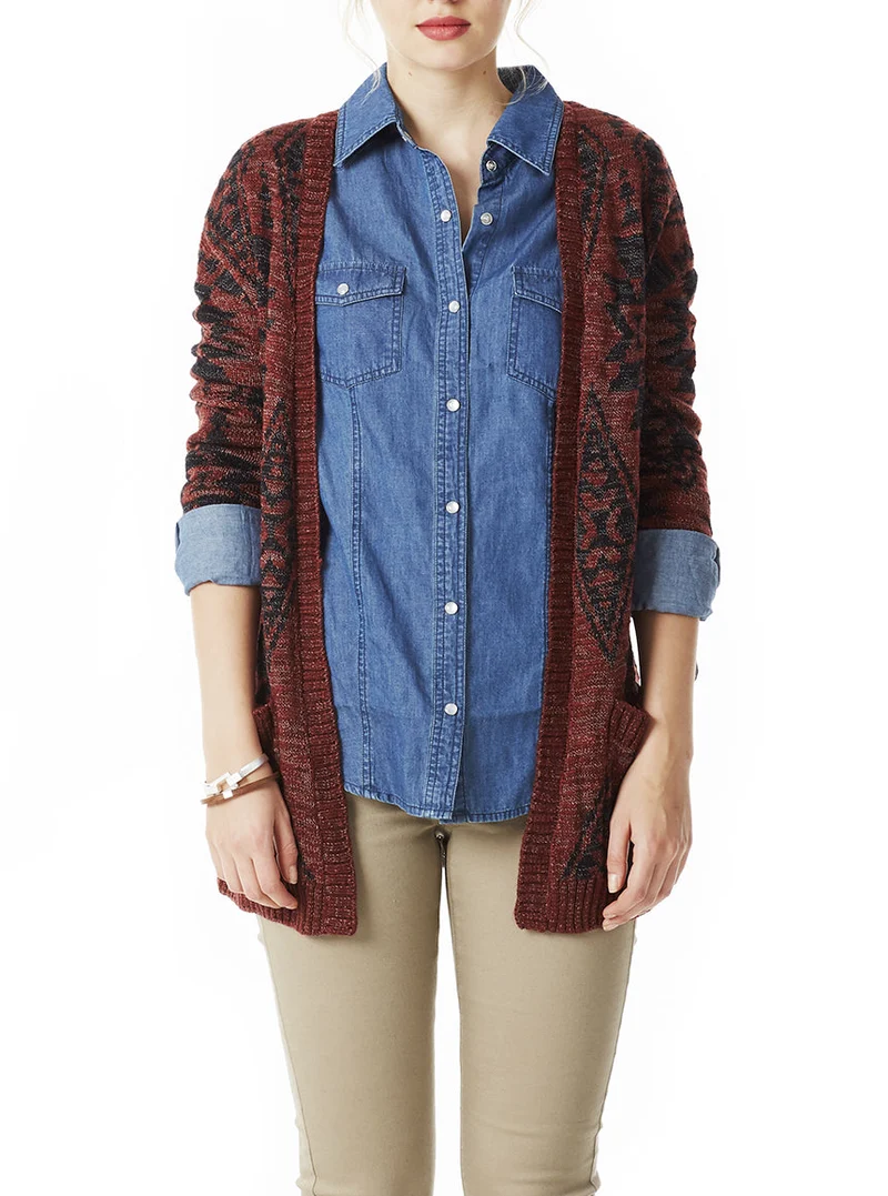 Cardigan avec 2 poches à l’avant, motifs aztèques