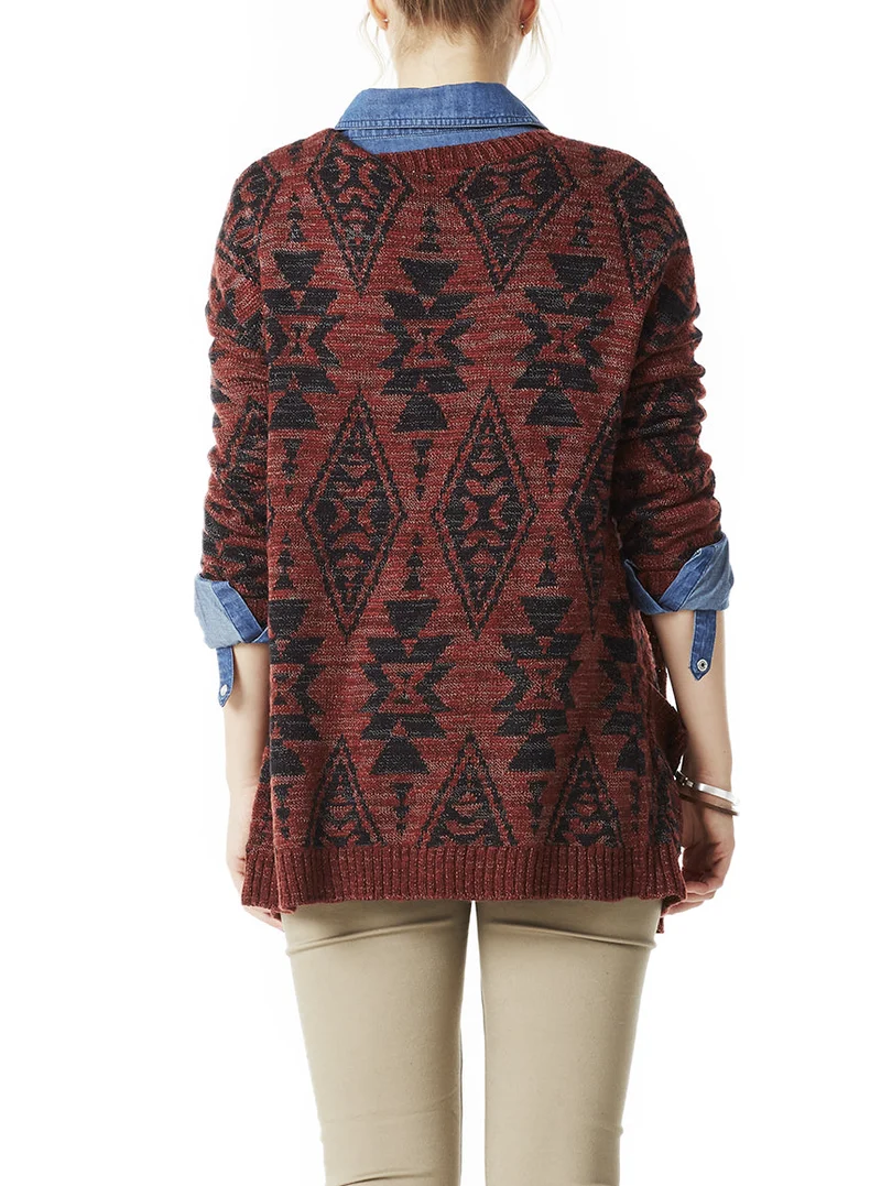 Cardigan avec 2 poches à l’avant, motifs aztèques