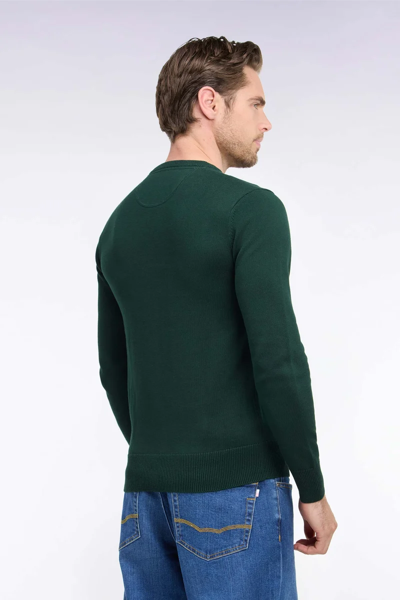 Pull à col rond en coton vert forêt
