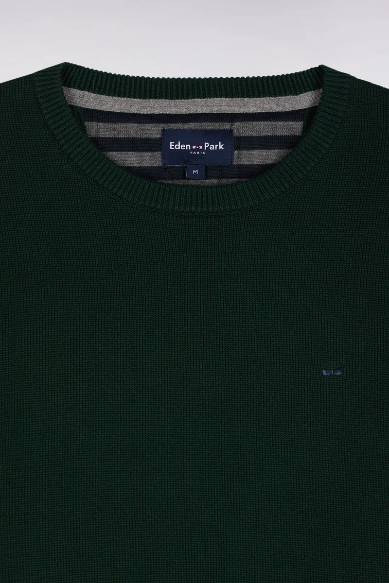 Pull à col rond en coton vert forêt