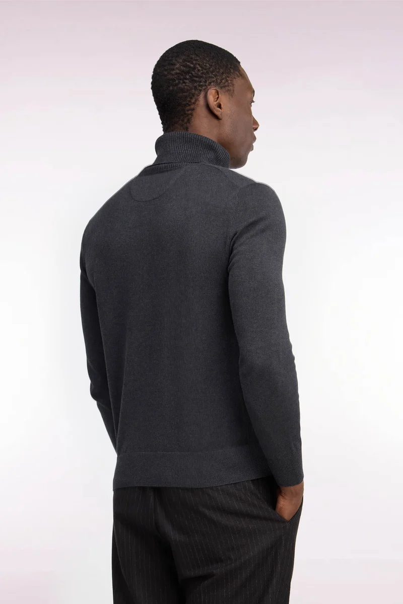 Pull à col roulé en coton et viscose gris foncé coupe droite