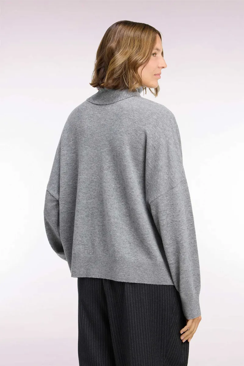 Pull col roulé en laine vierge et cachemire gris