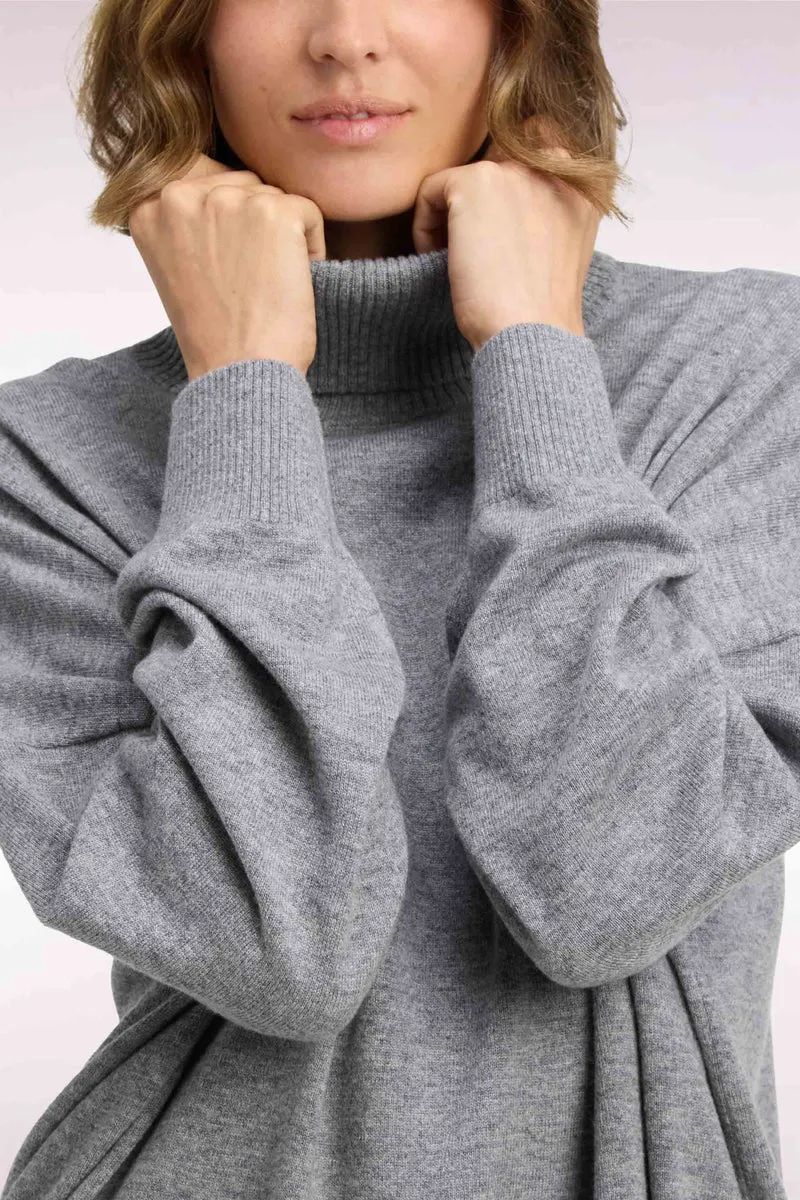 Pull col roulé en laine vierge et cachemire gris
