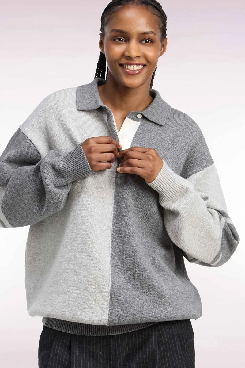 Pull col maillot en laine et coton gris coupe oversized