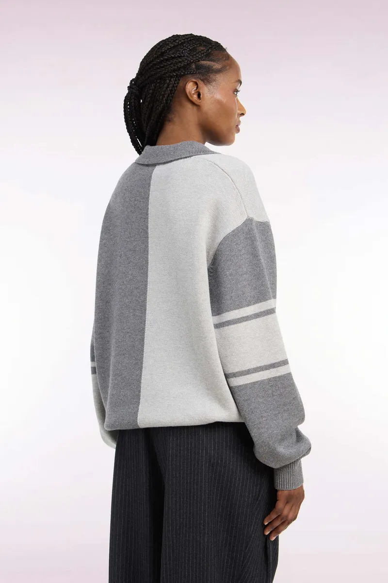 Pull col maillot en laine et coton gris coupe oversized