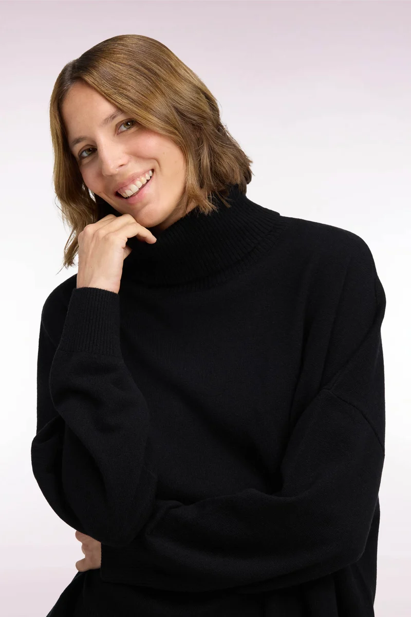 Pull col roulé en laine vierge et cachemire noir