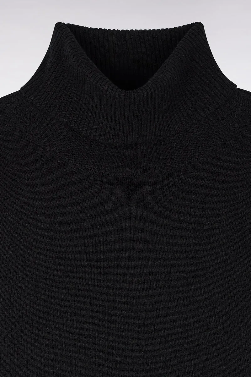 Pull col roulé en laine vierge et cachemire noir