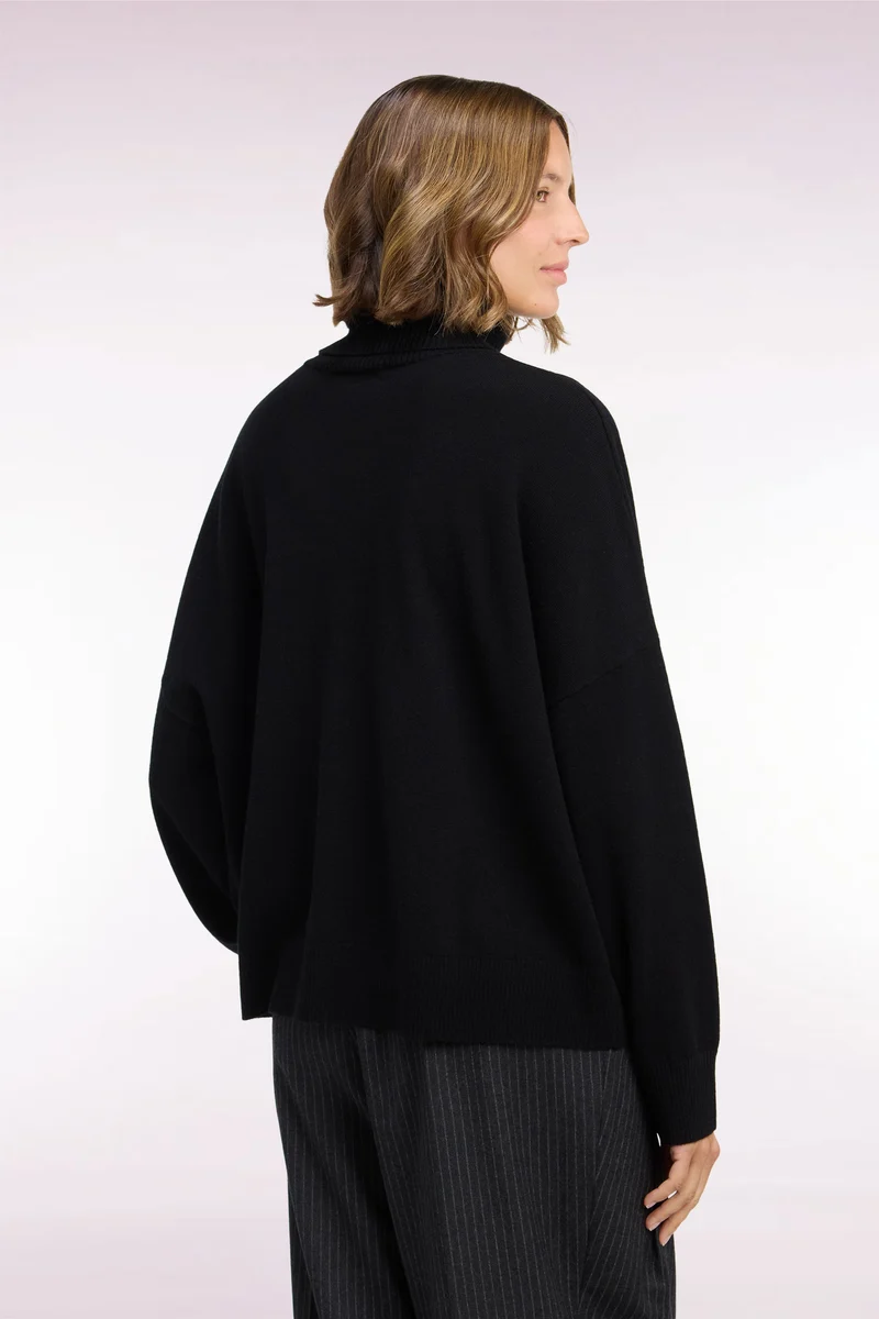 Pull col roulé en laine vierge et cachemire noir