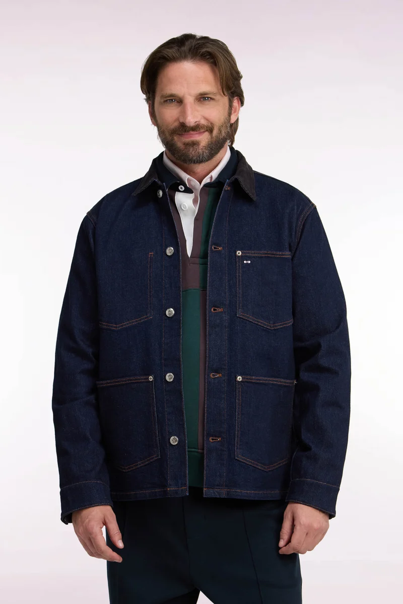 Surchemise en denim brut col en velours côtelé