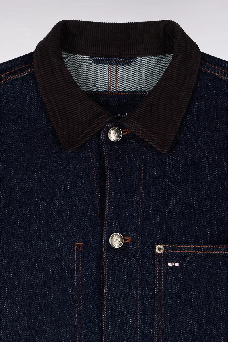 Surchemise en denim brut col en velours côtelé