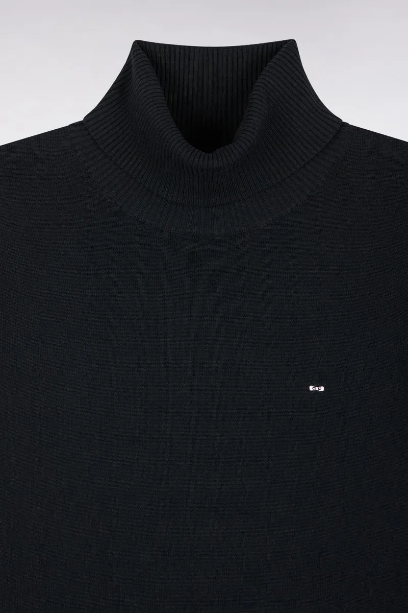 Pull à col roulé en coton et viscose noir coupe droite