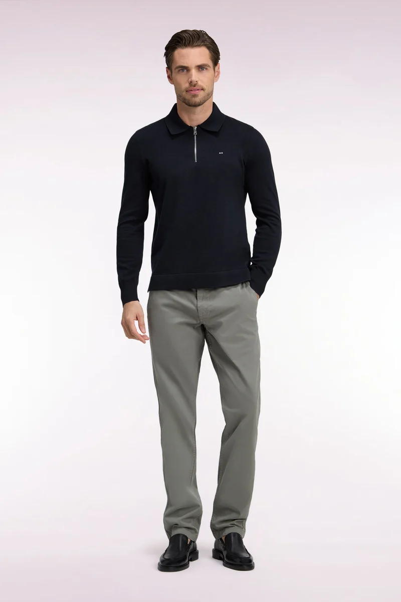 Pantalon chino sans plis en gabardine de coton stretch kaki clair