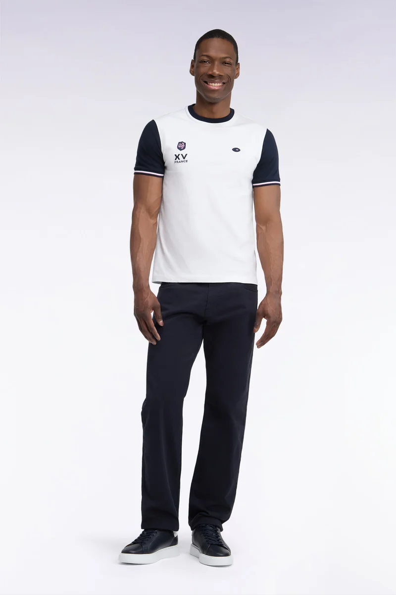 Pantalon 5 poches en toile de coton stretch marine coupe regular
