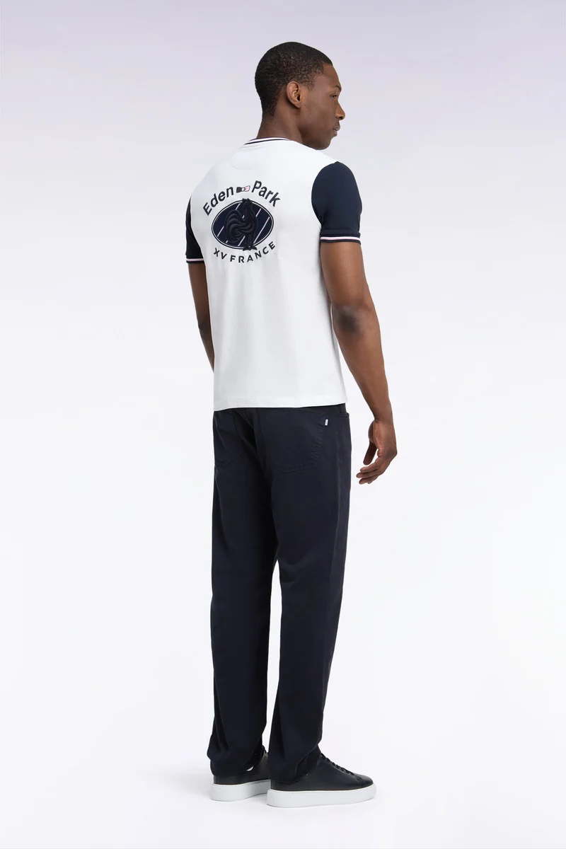 Pantalon 5 poches en toile de coton stretch marine coupe regular