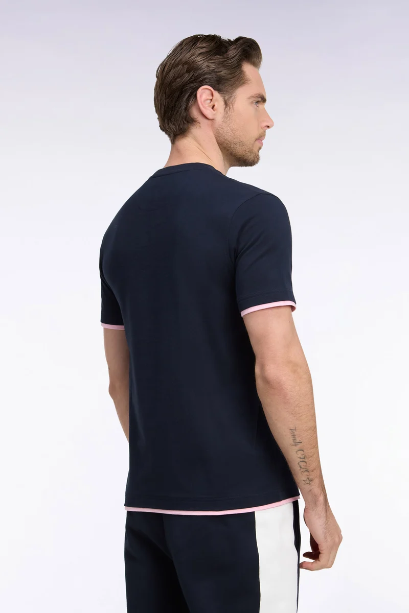 T-shirt manches courtes bicolore à découpe écrue brodé coupe droite