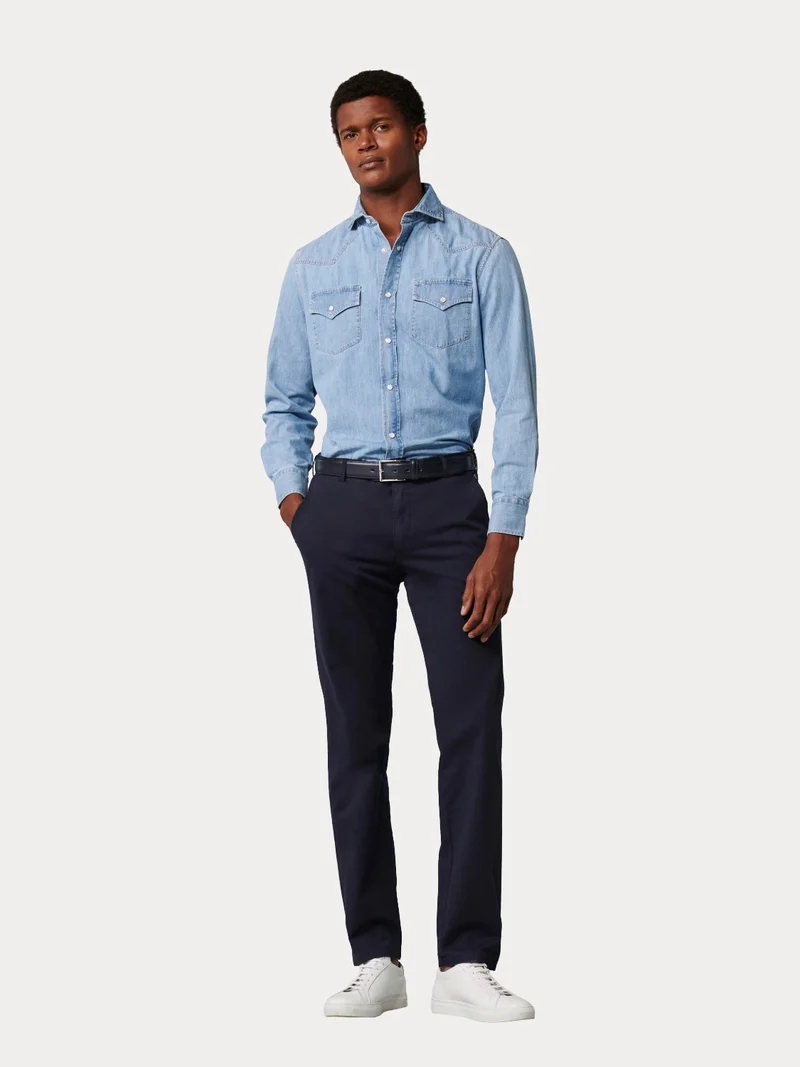 Pantalon chino Meyer marine en coton stretch
