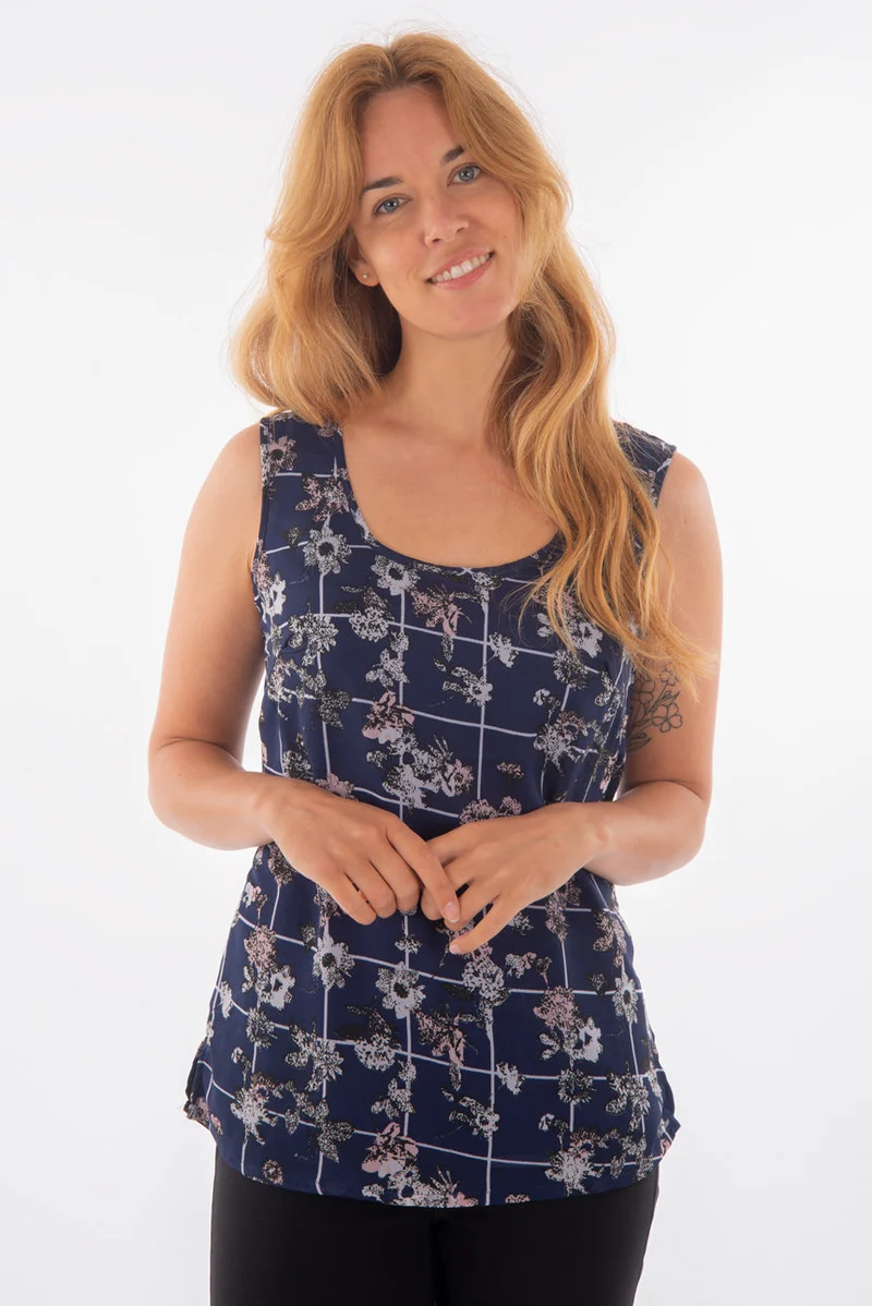 Camisole imprimé fleurs et carreaux